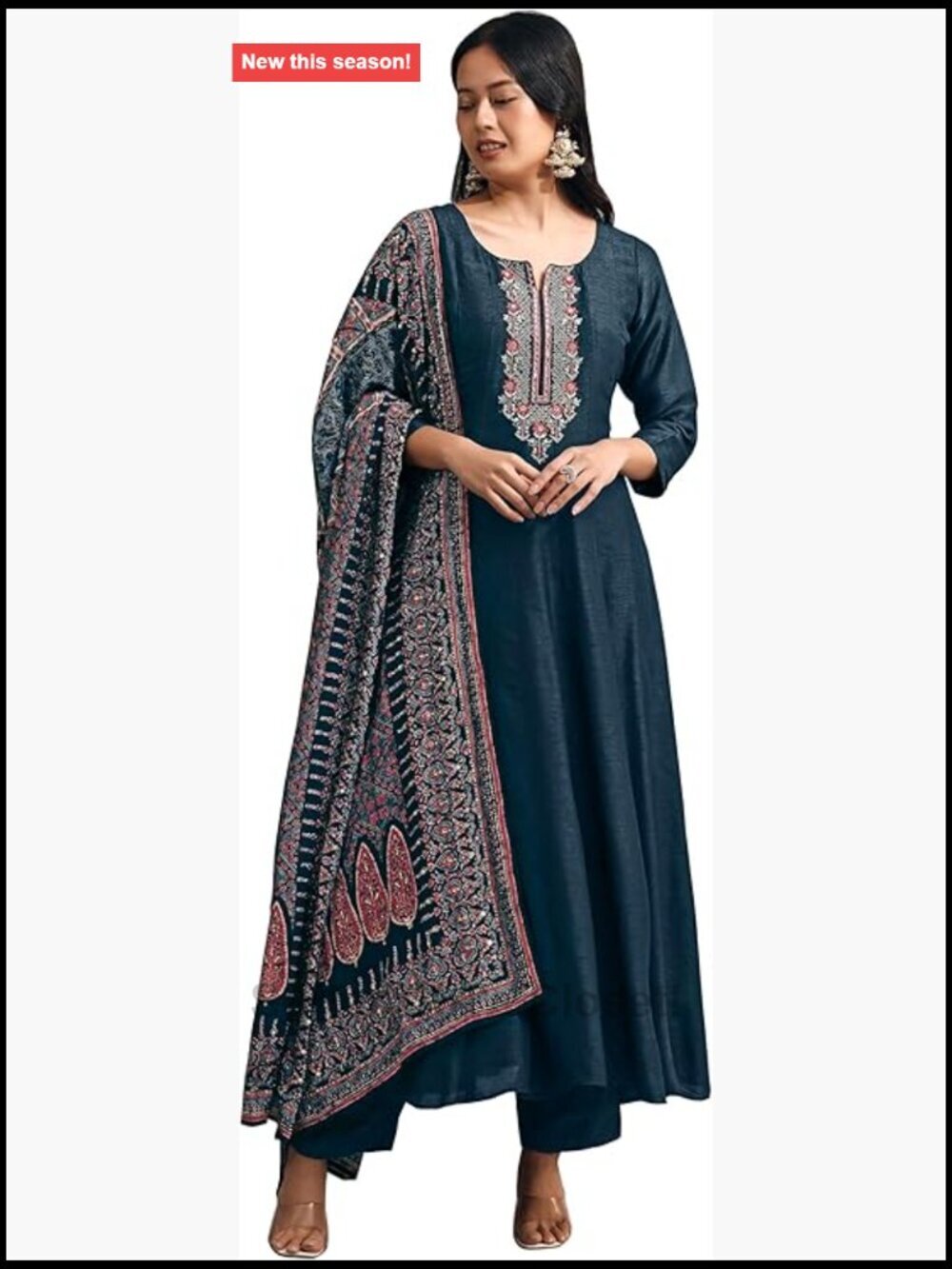 Art Silk Hand Work Embroidered Anarkali Kurta Pant Set with Dupatta